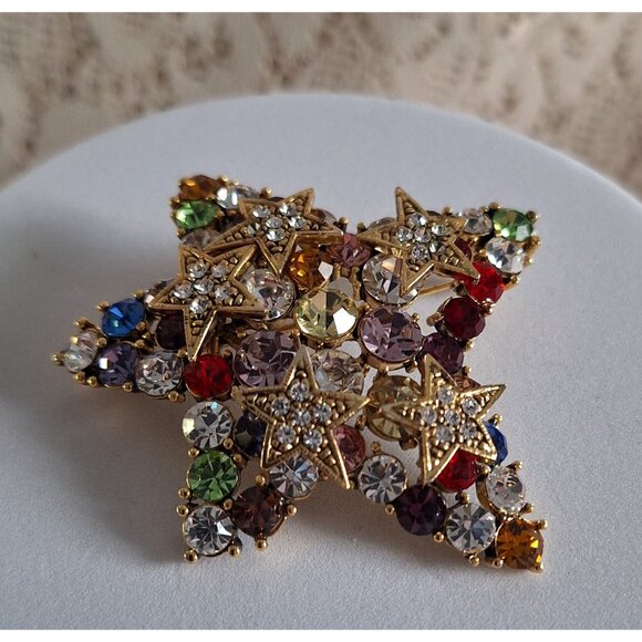Lauren Spencer Multicolor Crystal Star Brooch – Gold-Tone, Brilliant Rhinestones - Picture 4 of 9